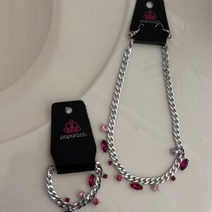 Paparazzi Silver Necklace and Bracelet with Pink Accents